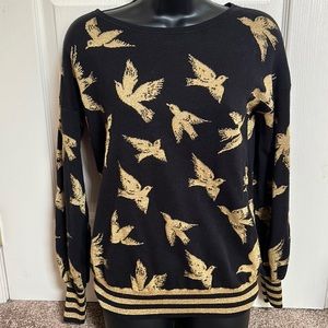 Boden wool/cotton blend black and gold bird sweater